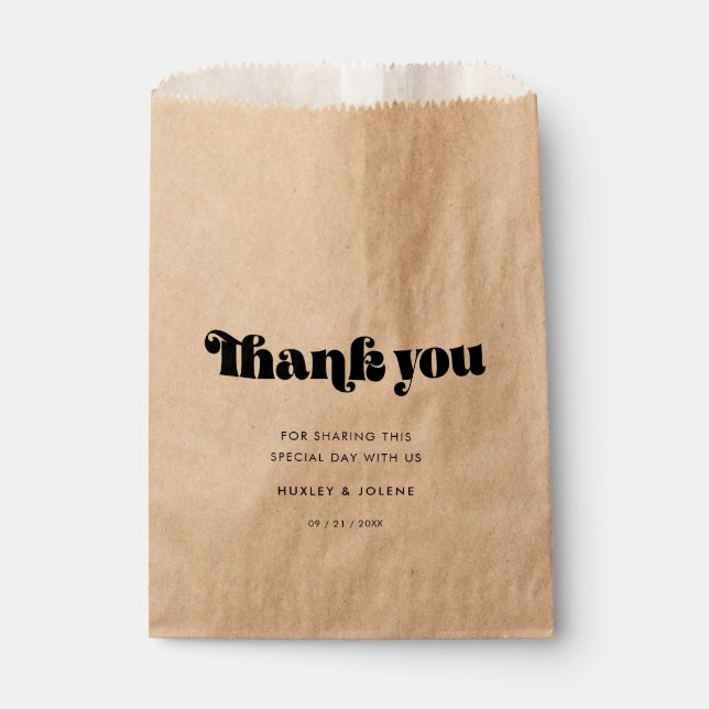 Vintage retro script wedding favour bag (Front)