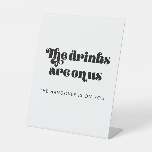 Vintage Retro Script Wedding Open Bar Pedestal Sign (Front)