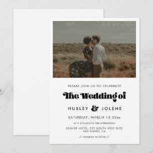 Vintage retro script wedding photo invitation