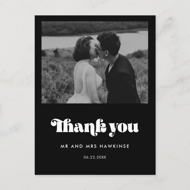 Vintage retro script wedding Thank you photo Postcard (Front)