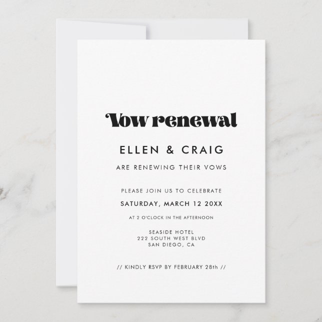 Vintage retro script Wedding Vow renewal Invitation (Front)