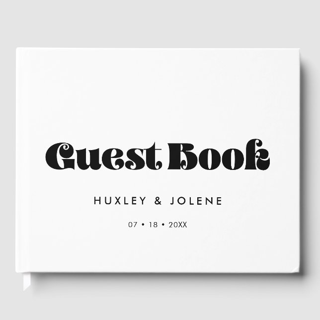 Vintage retro script wedding white guest book (Front)