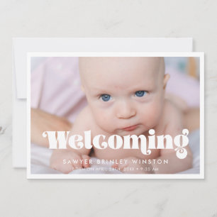 Vintage retro script Welcoming baby photo Announcement