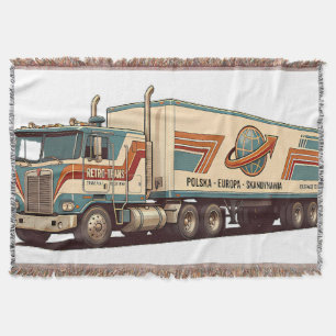 Vintage Retro Semi Truck Throw Pillow  Blanket