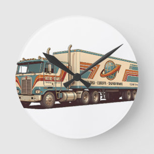 Vintage Retro Semi Truck Throw Pillow  Round Clock