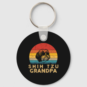 Vintage Retro Shih Tzu Grandpa Dog Lover Paw Dad F Keychain