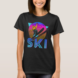 Vintage Retro Ski Skiing Skier Sunset For Mens Wom T-Shirt