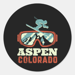 Vintage Retro Skiing Snowboarding Aspen Colorado M Classic Round Sticker