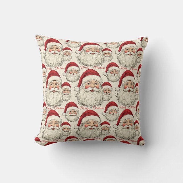 Vintage Retro Smiling Santa Face Throw Pillow (Front)