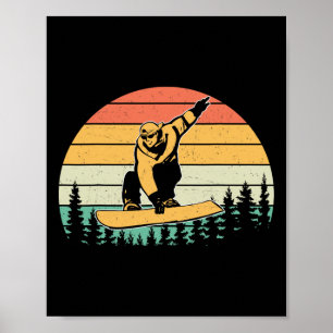 Vintage Retro Snowboarder Silhouette Snowboarding  Poster