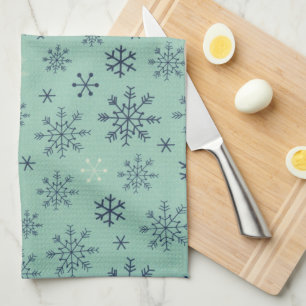 vintage Retro Snowflake Blue Snow Winter Holiday Kitchen Towel