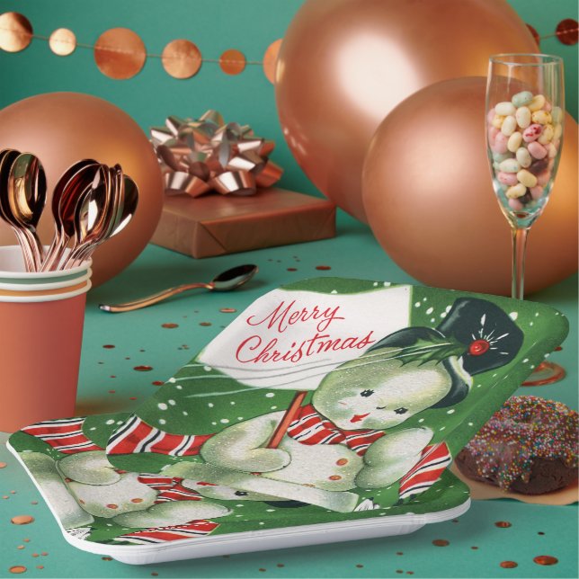 Vintage retro snowman Christmas party plate (Multi)
