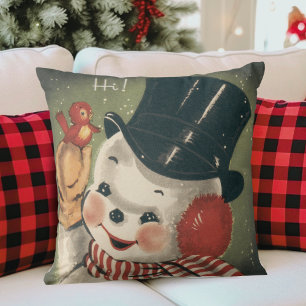 Vintage Retro Snowman Christmas Throw Pillow