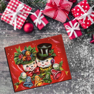 Vintage Retro Snowman Couple Noel Greetings  Holiday Card