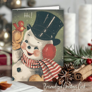 Vintage Retro Snowman Customizable Christmas Holiday Card
