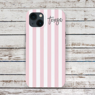 Vintage Retro Soft Pink and White Striped Custom C iPhone 13 Case