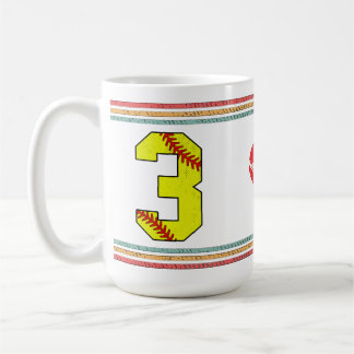 Vintage Retro Softball Number 3 Typography Coffee Mug