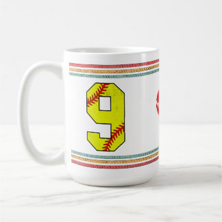 Vintage Retro Softball Number 9 Varsity Coffee Mug