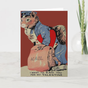 Vintage Retro Squirrel Mailman Valentine Card