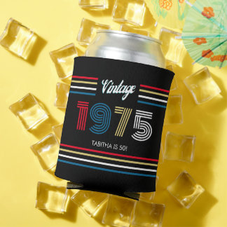 Vintage Retro Stripe 1975 Primary Colours Can Cooler