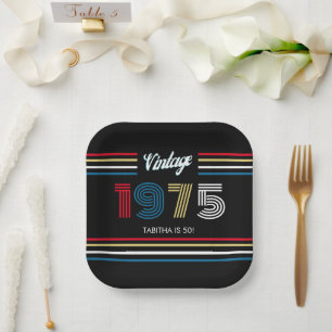 Vintage Retro Stripe 1975 Primary Colours Paper Plate