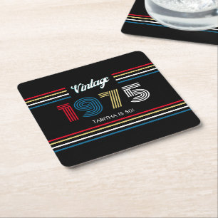 Vintage Retro Stripe 1975 Primary Colours Square Paper Coaster