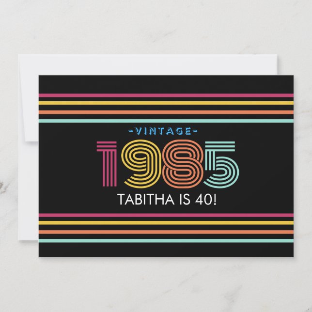 Vintage Retro Stripe Cassette Neon Colours 1985 Invitation (Front)