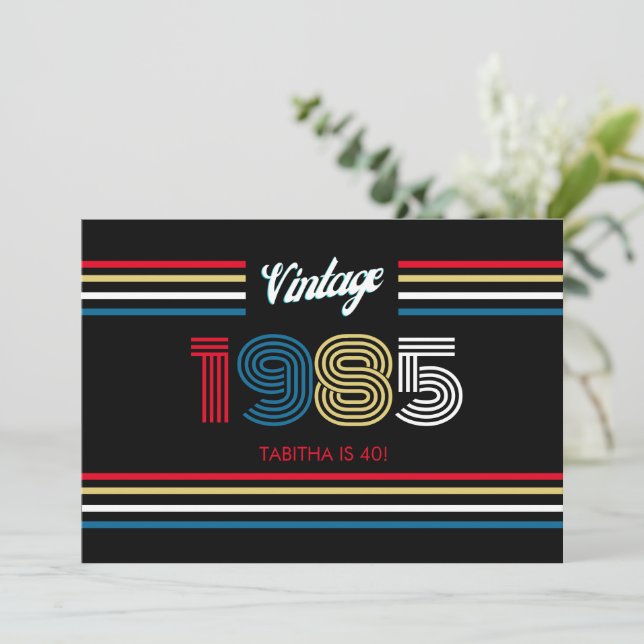 Vintage Retro Stripe Primary Colours 1985 Invitation (Standing Front)