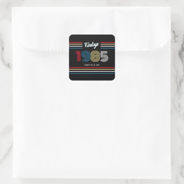 Vintage Retro Stripe Primary Colours Square Sticker (Bag)
