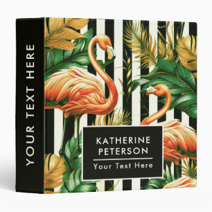 Vintage Retro Stripes Flamingo Binder