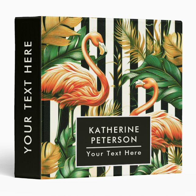 Vintage Retro Stripes Flamingo Binder (Front/Spine)