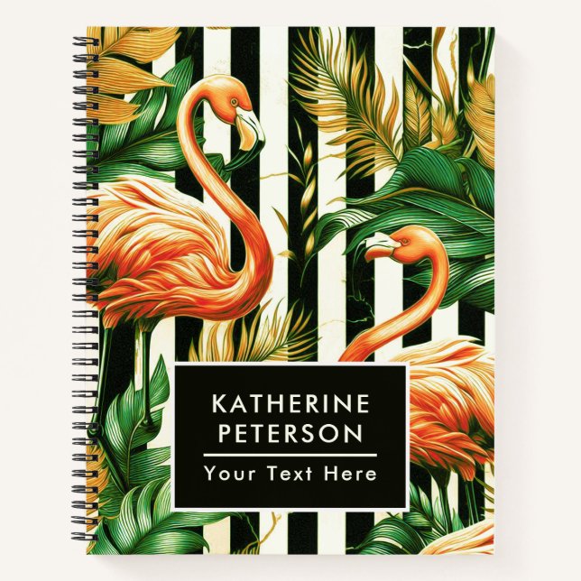 Vintage Retro Stripes Flamingo Notebook (Front)