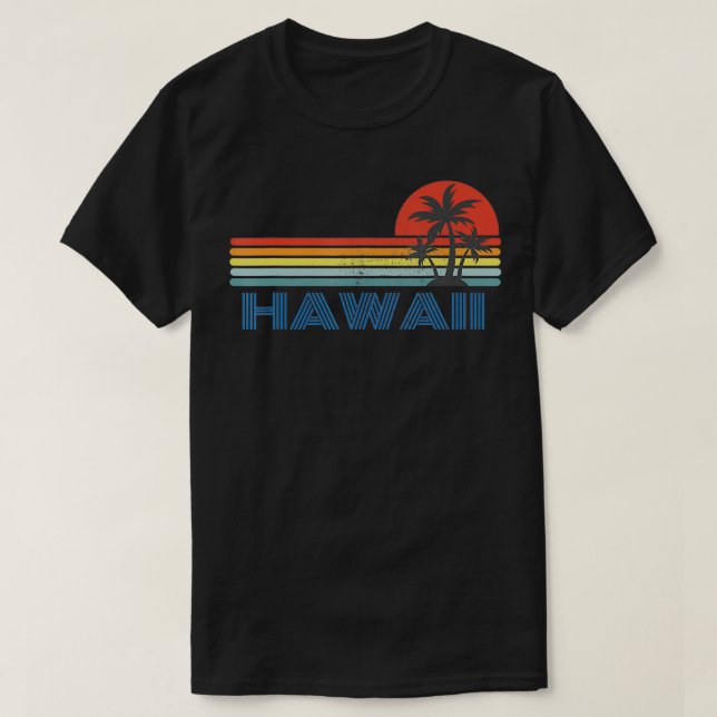 Vintage Retro Stripes, Palm trees, & Sunset T-Shirt (Design Front)