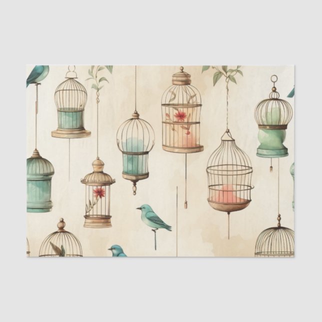 Vintage Retro Style Birdcages Decoupage Tissue Paper (Front)