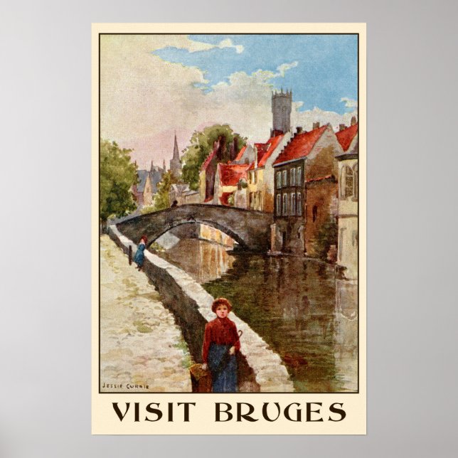 Vintage retro style Bruges travel ad Poster (Front)