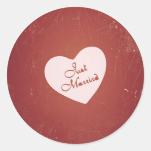 Vintage Retro Style Just Married On Antique Red Classic Round Sticker