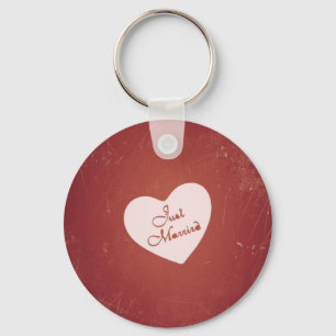 Vintage Retro Style Just Married On Antique Red Keychain