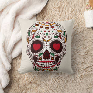 Vintage Retro Style Skull & Crossbones Cobweb Throw Pillow