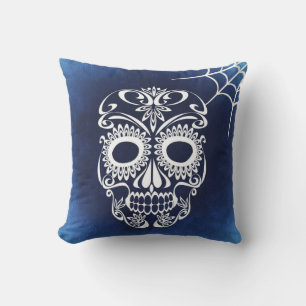 Vintage Retro Style Skull & Crossbones Cobweb Throw Pillow