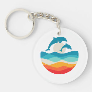 Vintage Retro Summer Time Beach Dolphin  Keychain