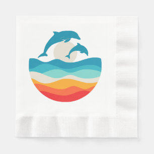 Vintage Retro Summer Time Beach Dolphin Napkin