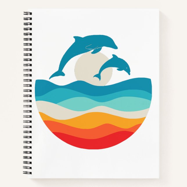 Vintage Retro Summer Time Beach Dolphin  Notebook (Front)