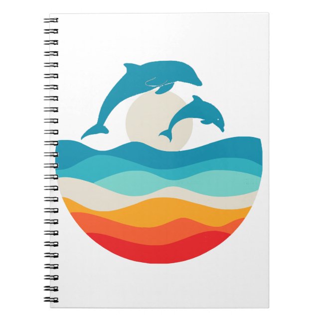 Vintage Retro Summer Time Beach Dolphin  Notebook (Front)