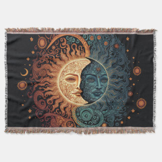 Vintage Retro Sun and Moon Throw Blanket
