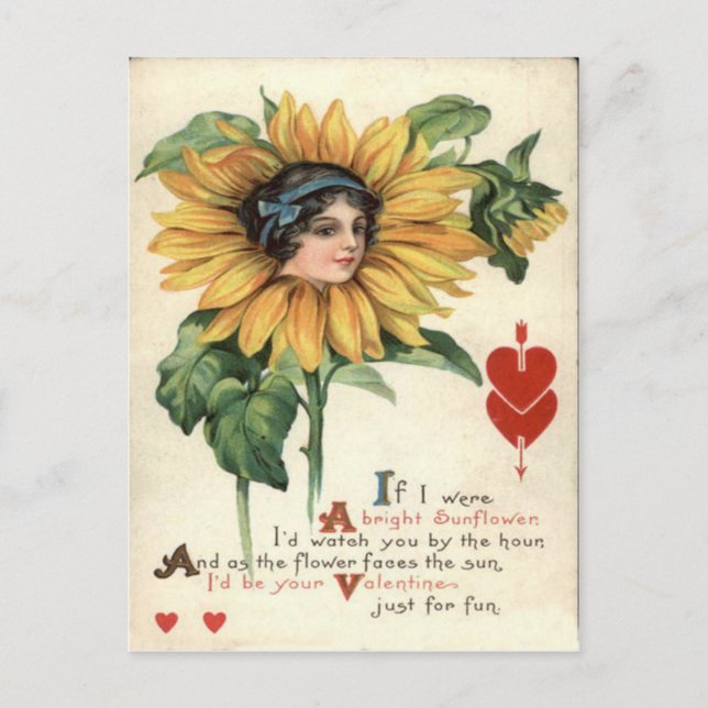 Vintage Retro Sunflower Valentine Card (Front)
