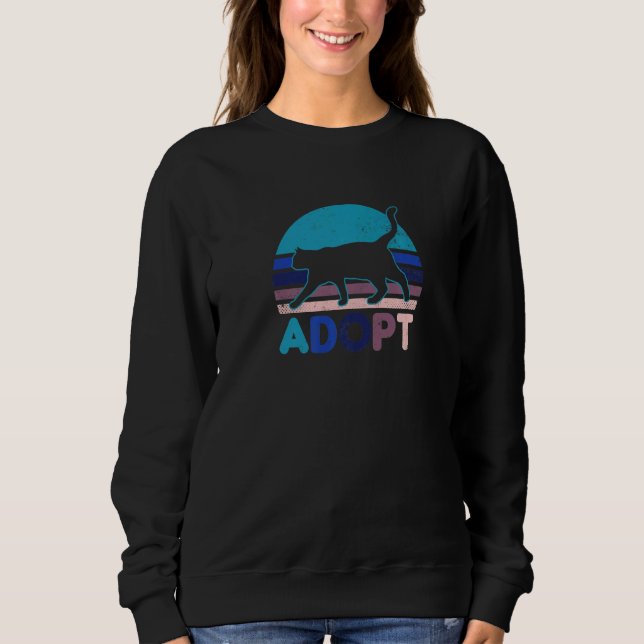 Vintage Retro Sunset Adopt Cat Adoption Sweatshirt (Front)