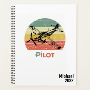 Vintage Retro Sunset & Airplane,Monogrammed Simple Planner