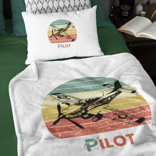 Vintage Retro Sunset, Airplane Pilot,Cool Aviation Fleece Blanket