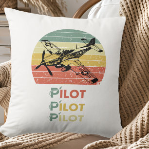 Vintage Retro Sunset, Airplane Pilot,Cool Aviation Throw Pillow