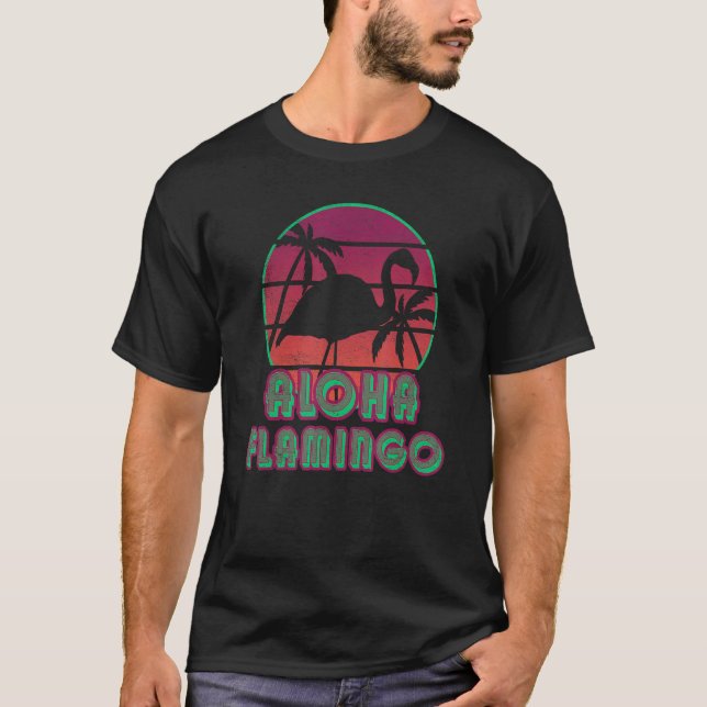 Vintage Retro Sunset Aloha Flamingo Shirt Pink Pal (Front)